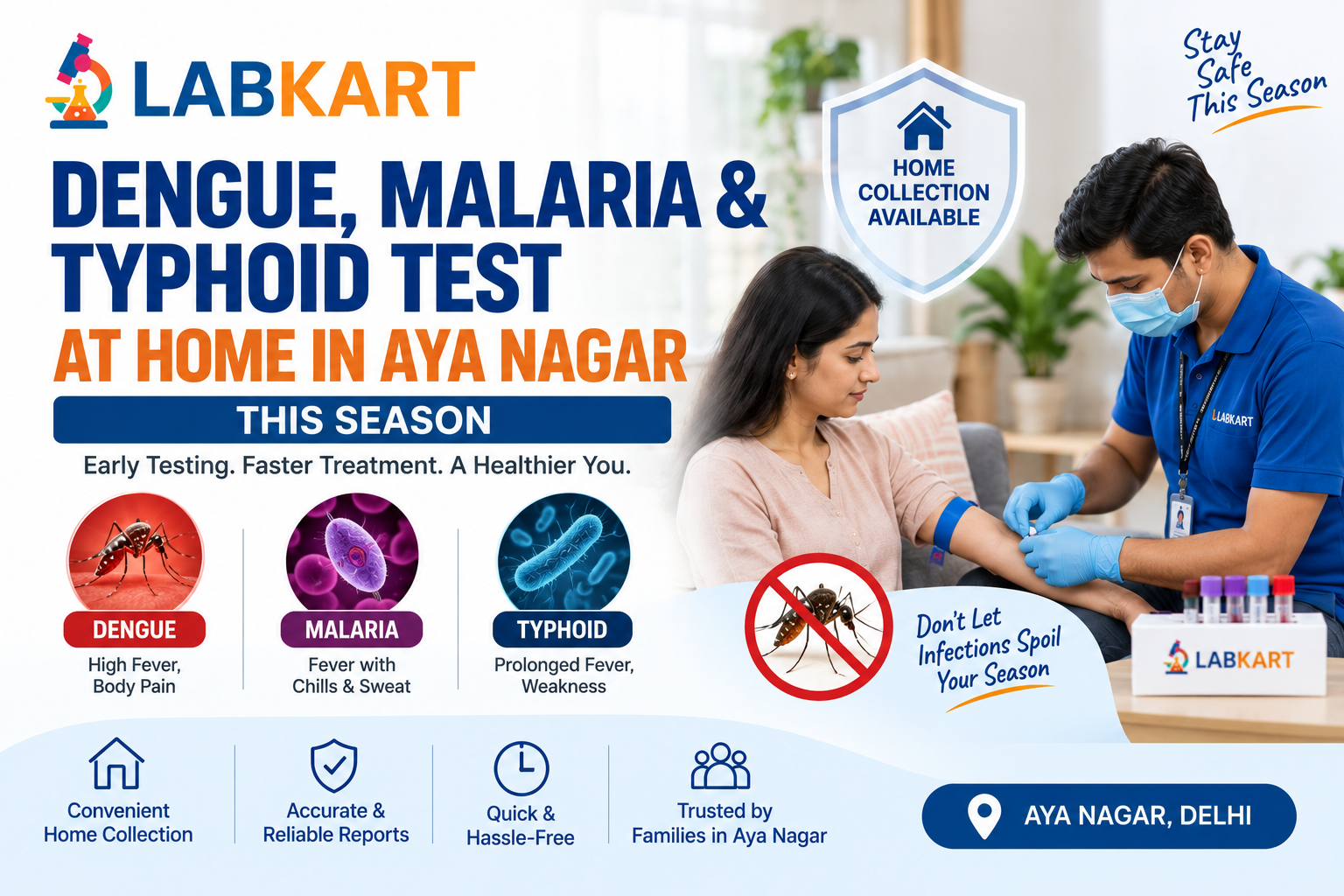 Featured image of blog: Dengue, Malaria & Typhoid Test at Home in Aya Nagar This Season